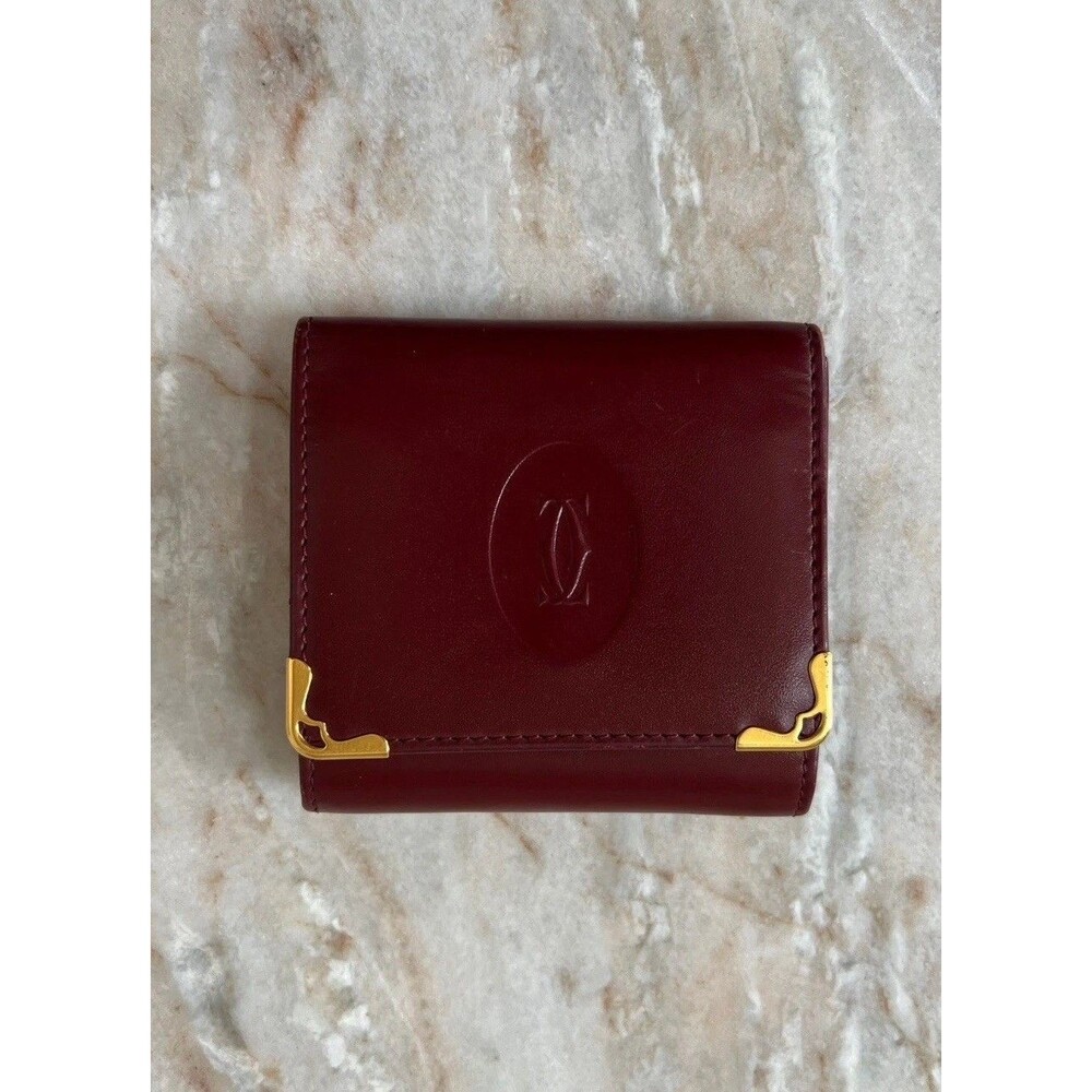 Vintage Cartier Must de Cartier Bordeaux  Burgundy Leather Coin Purse Wallet